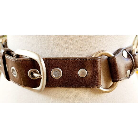 Vintage Ann Taylor Loft Brown Leather Belt XS Studded Western Distressed Rugged - Picture 3 of 8